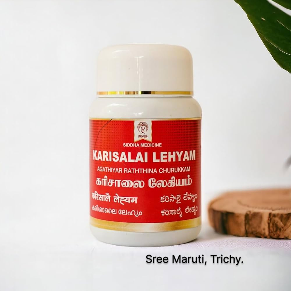 Karisalai Lehyam is a traditional Siddha formulation used to treat liver disorders, jaundice, and fatigue. It purifies the blood, supports detoxification, and boosts energy naturally.