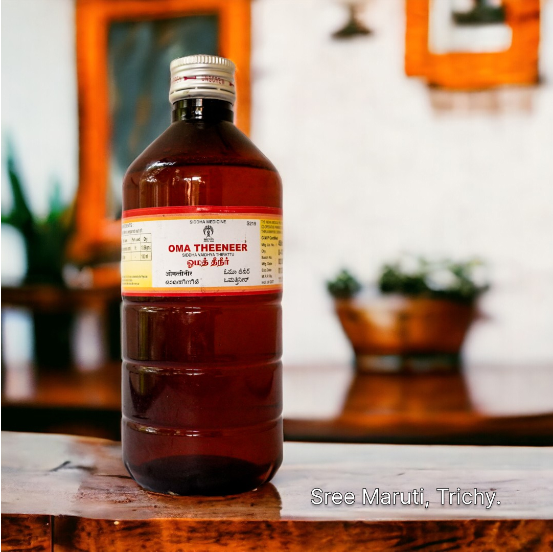 Oma Theeneer herbal steam used in Siddha medicine for cold, blocked nose, and sinus relief.