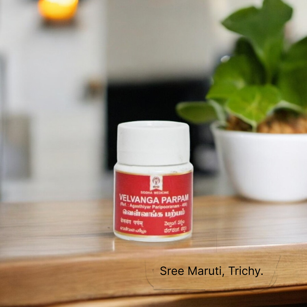 Velvanga Parpam – Siddha zinc-based formulation for ulcers, infections, and skin health.