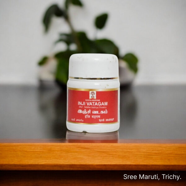 Inji Vatagam – Herbal Siddha digestive tablet with ginger for gas, bloating, and indigestion.