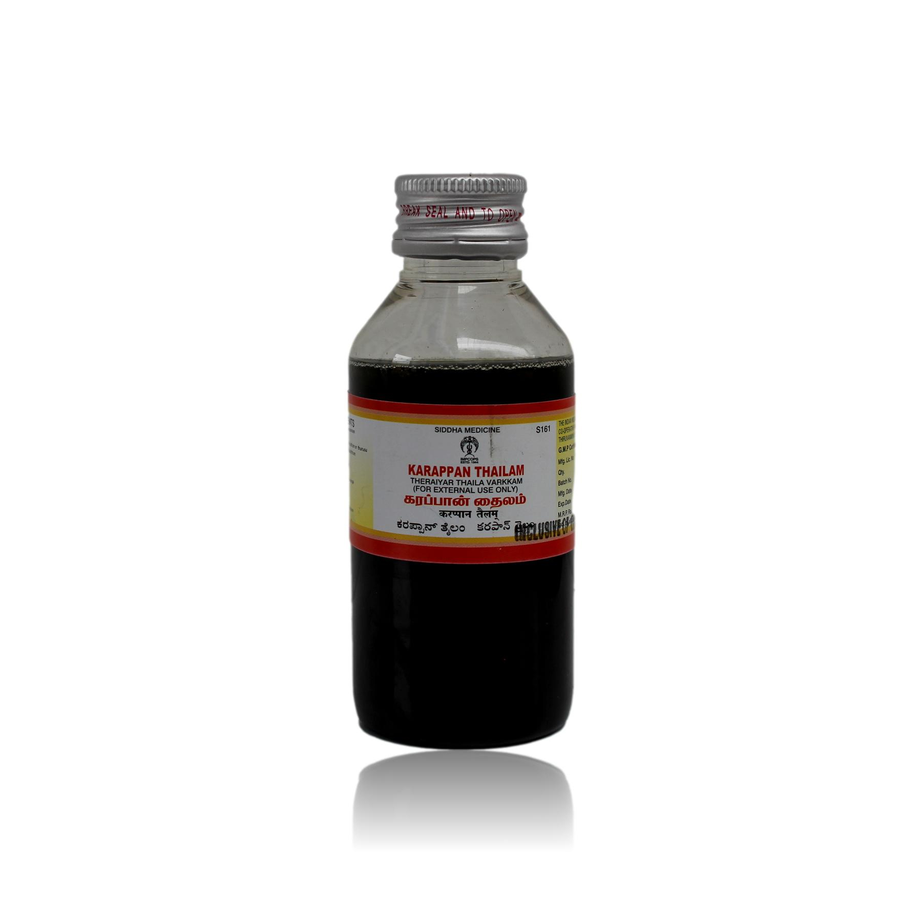 Karappan Thailam – Herbal Siddha oil for treating eczema, itching, and skin allergies naturally.