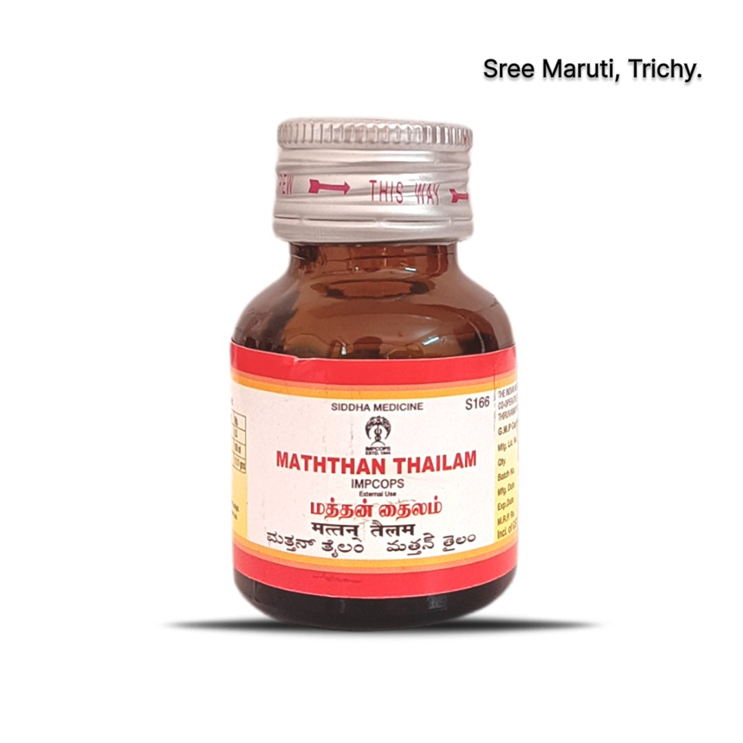 Maththan Thailam – Siddha medicinal oil for eczema, ulcers, skin rashes, and promoting healthy wound healing.