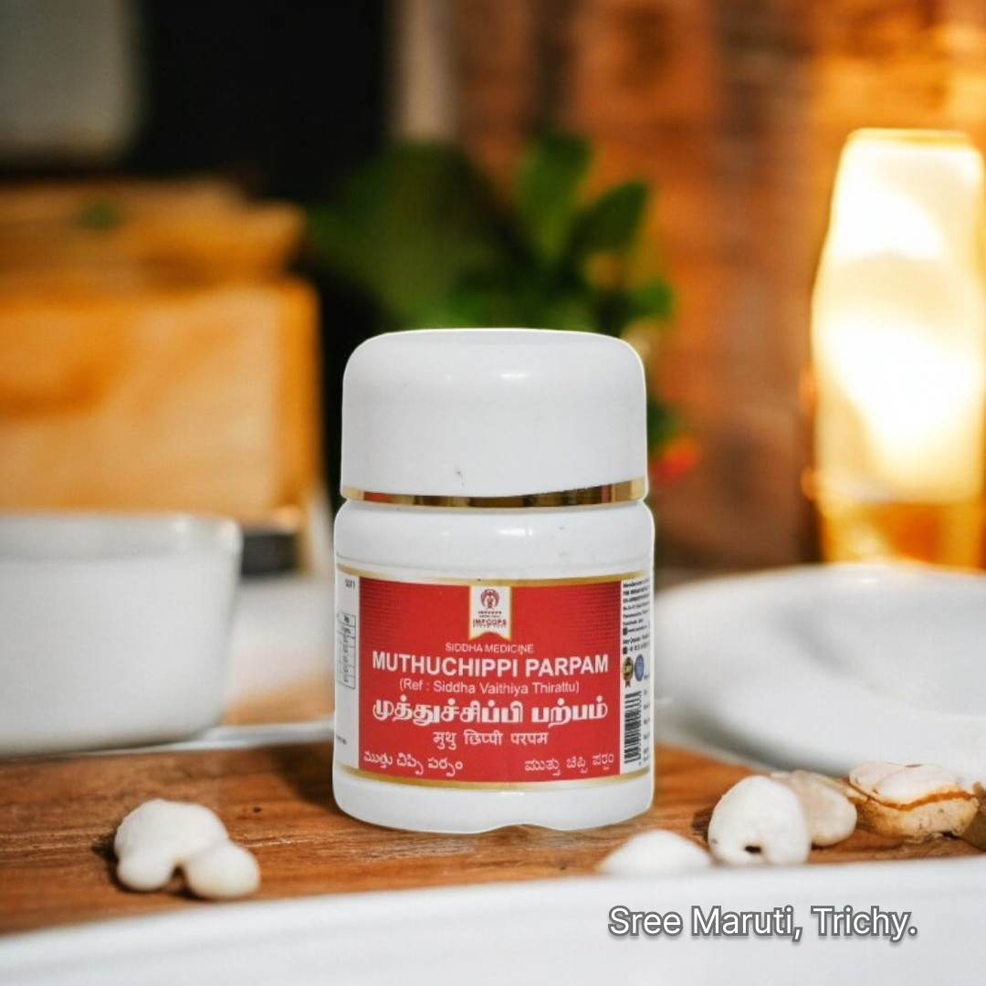 Muthu Chippi Parpam – Siddha oyster shell ash for acidity, calcium deficiency, and bone health.