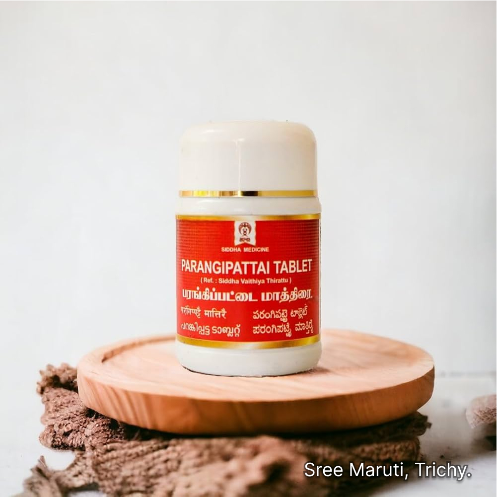 Parangipattai Churnam Tablet – Siddha herbal tablet for blood purification and skin disease treatment.