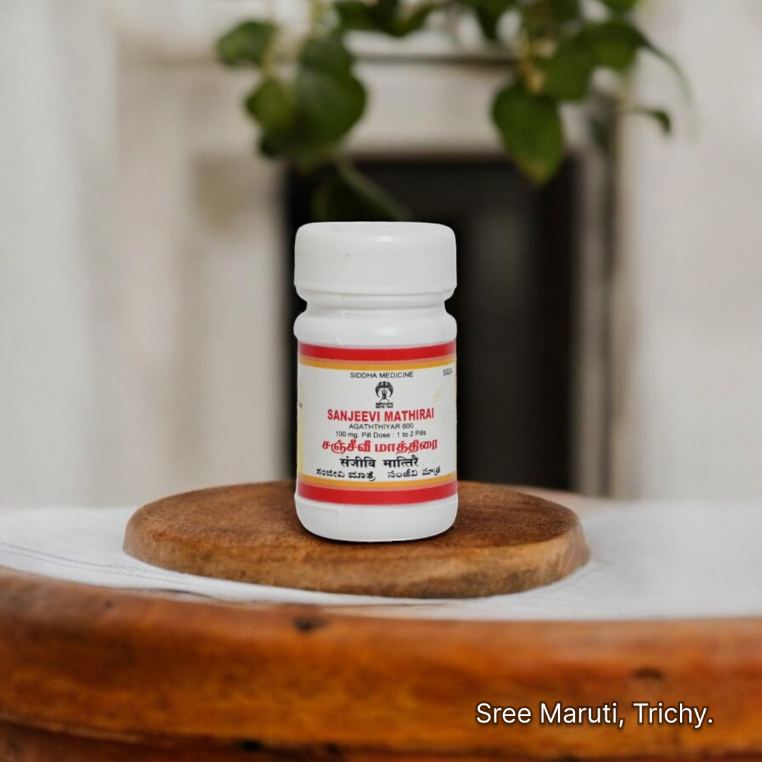 Sanjeevi Mathirai – Siddha herbal tablet for fever, cold, and digestive support.