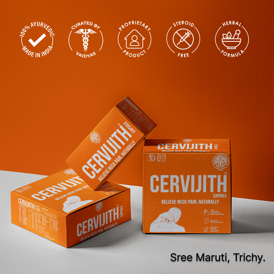 Cervijith Capsule pack for neck pain, cervical spondylosis, and frozen shoulder relief.