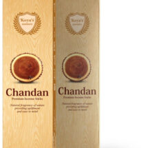 Chandan Premium Incense Sticks pack with burning incense and sandalwood background.