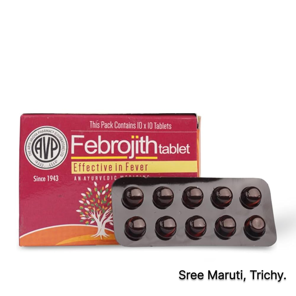 Febrojith Tablet – Herbal fever relief tablets with Guduchi and Kiratatikta for natural immunity.
