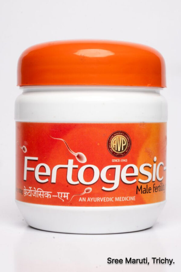 Fertogesic M Granules – Ayurvedic herbal supplement for male infertility, oligospermia, and general debility.