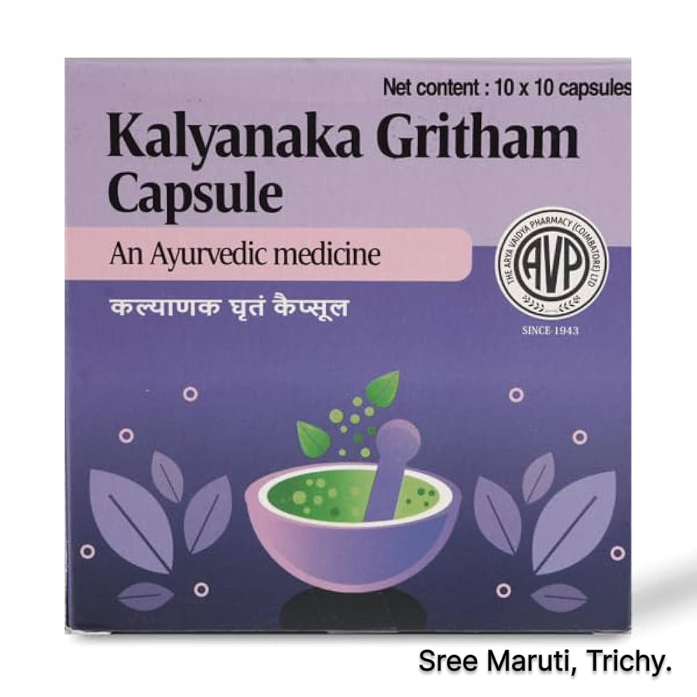 Kalyanaka Gritham Capsule – Ayurvedic medicine for psychosomatic diseases, infertility, anaemia, diabetes, and skin health.