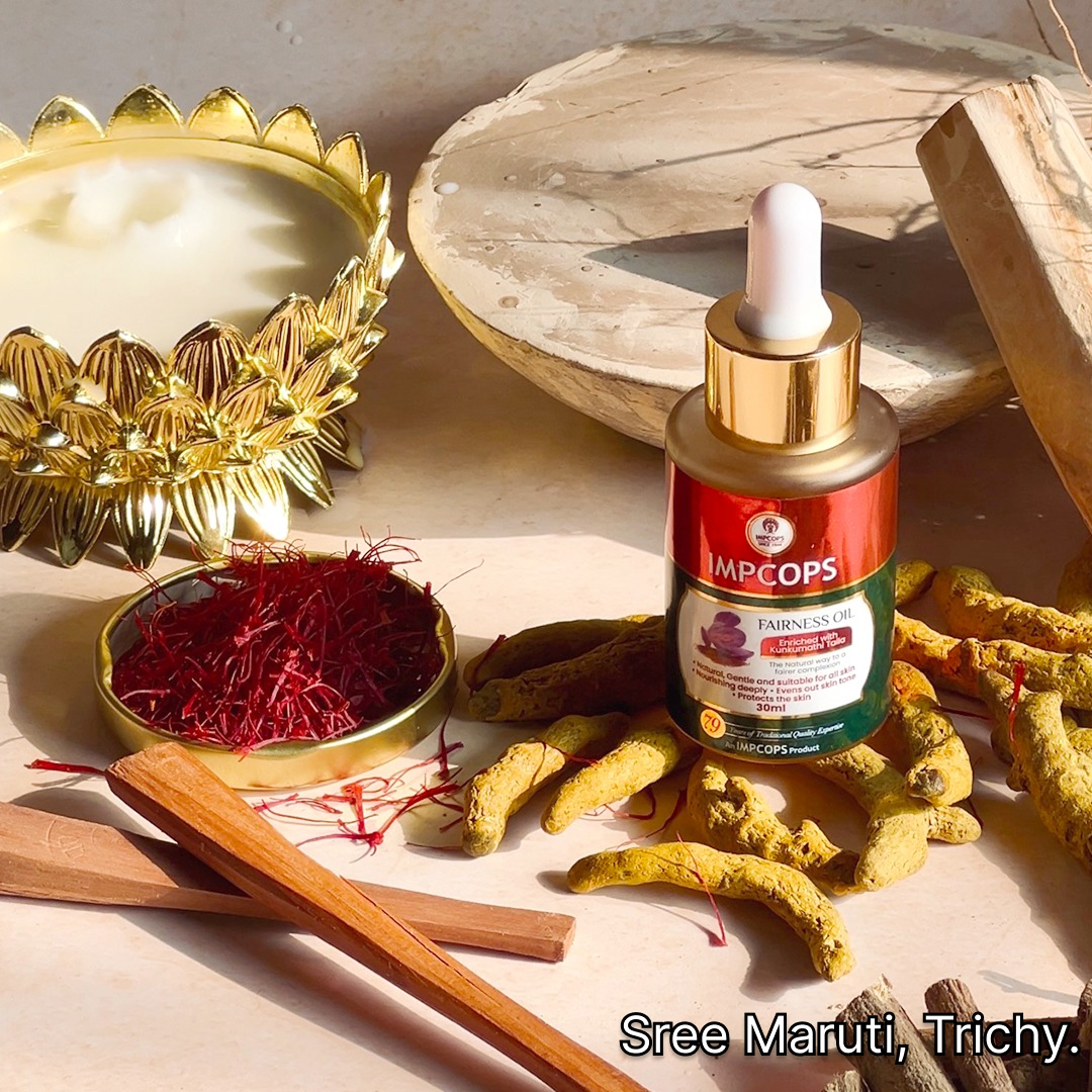 Kumkumadi Thailam bottle with saffron and Ayurvedic herbs for radiant skin.