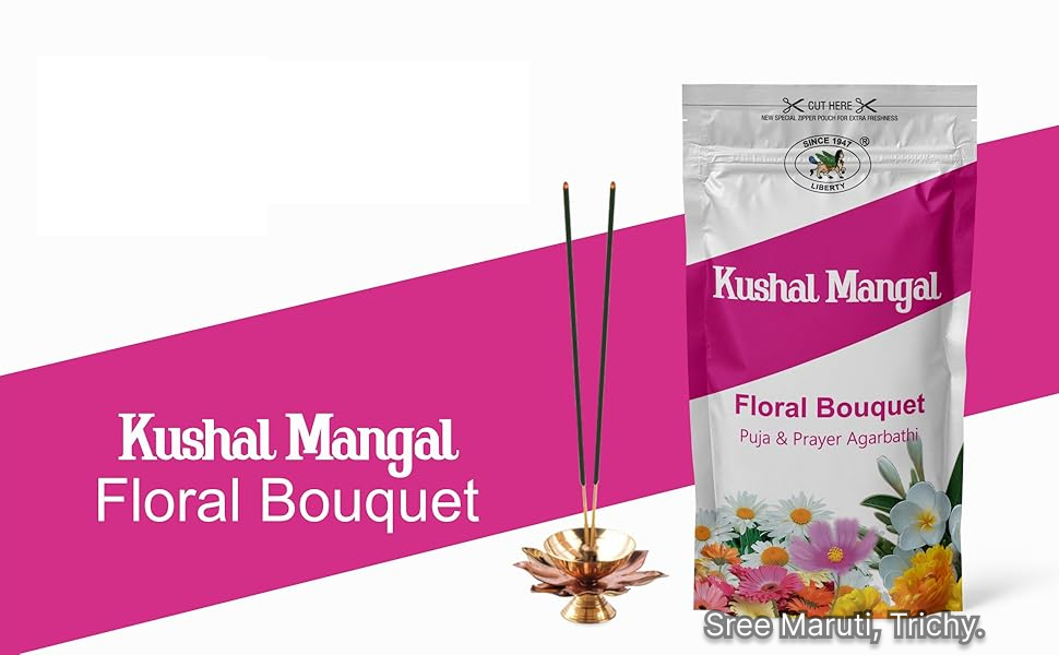 Kushal Mangal Lavender Incense Sticks pack with burning incense and lavender flowers.