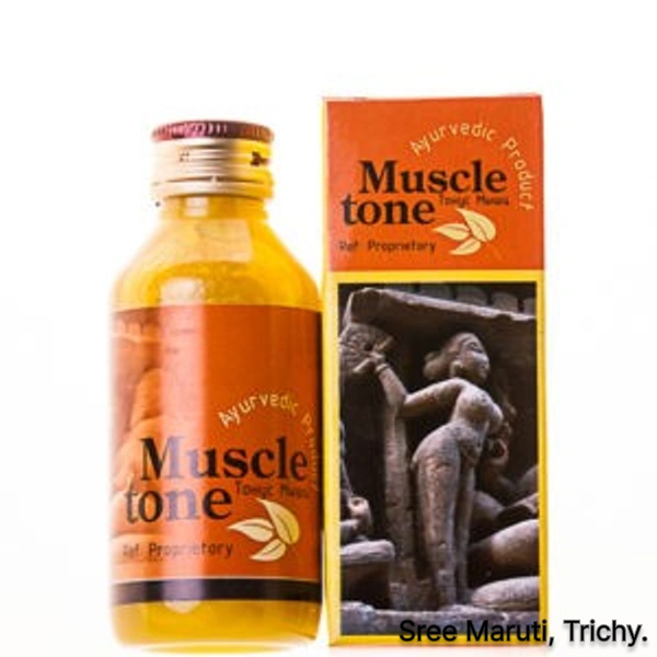 Muscle Tone Oil bottle with natural herbs for muscle firmness and breast care.