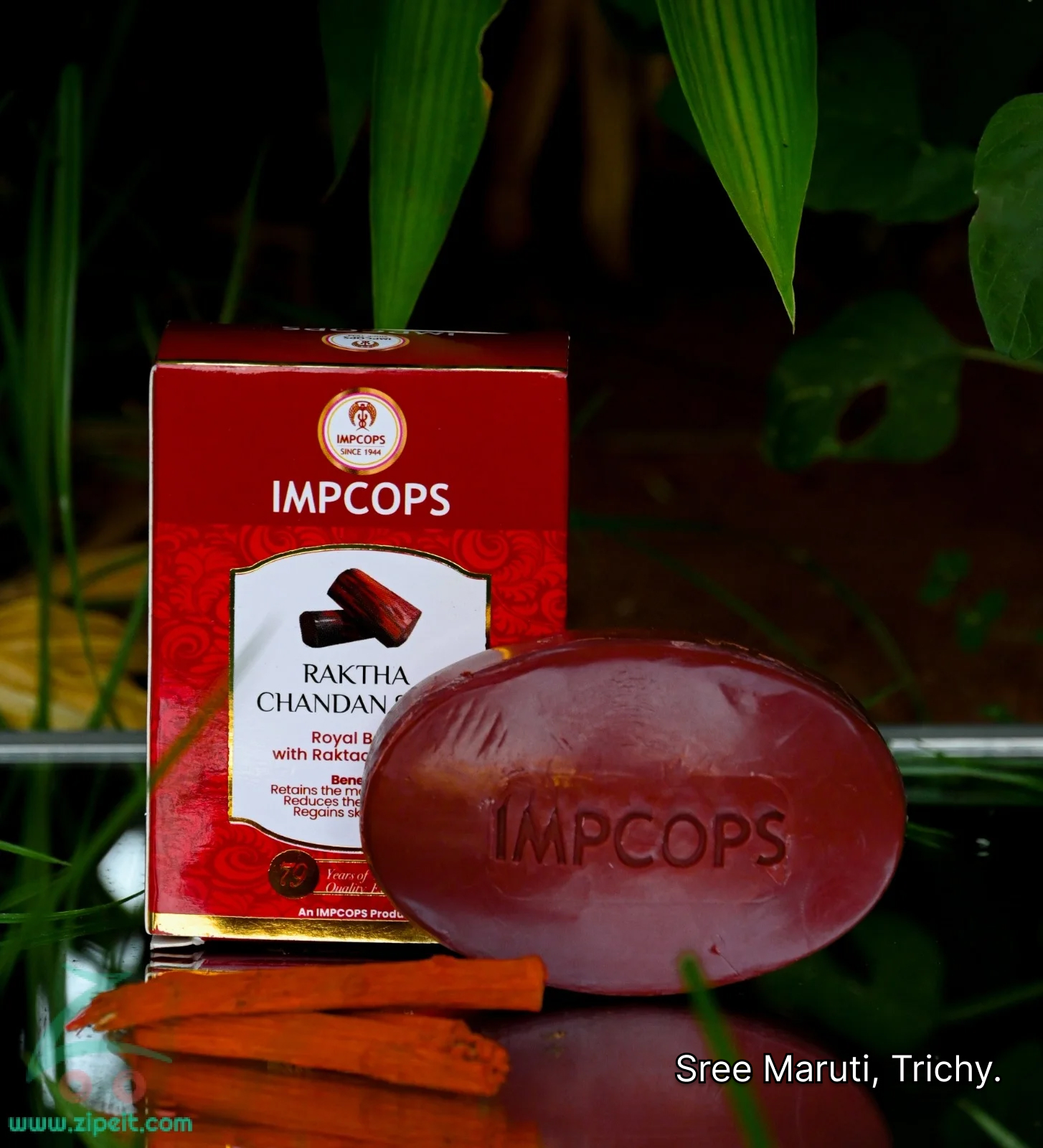 Red sandalwood herbal soap bar with natural ingredients for clear, glowing skin.