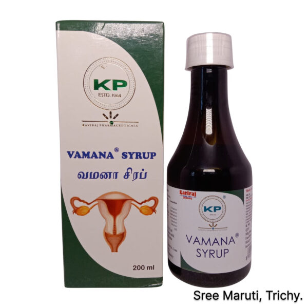Ayurvedic Vamana Syrup bottle with natural herbs for cough relief and respiratory health