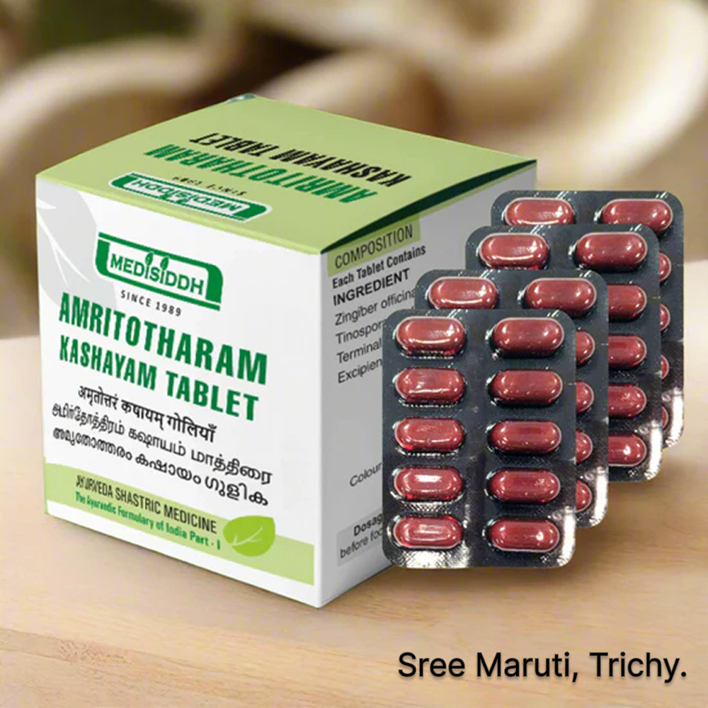 Amruthotharam Kashayam Tablets – Ayurvedic medicine for fever, typhoid, and immunity boosting.