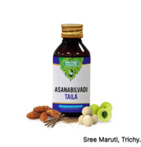 Asanabilvadi Thailam herbal oil for headache, eye pain, and hearing issues.