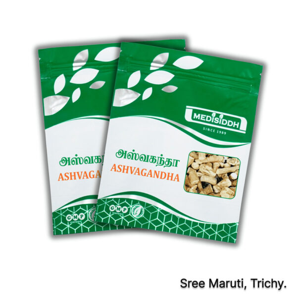 Ashvagandha Chooranam herbal powder with Indian ginseng roots for strength and vitality