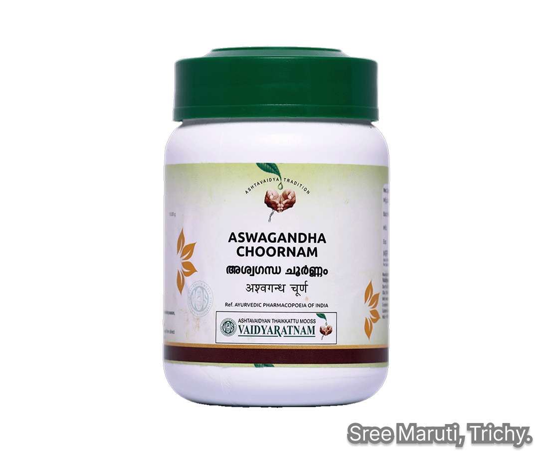 Ashwagandha Choornam Ayurvedic herbal powder for stress, vitality, immunity, sleep, and reproductive health.