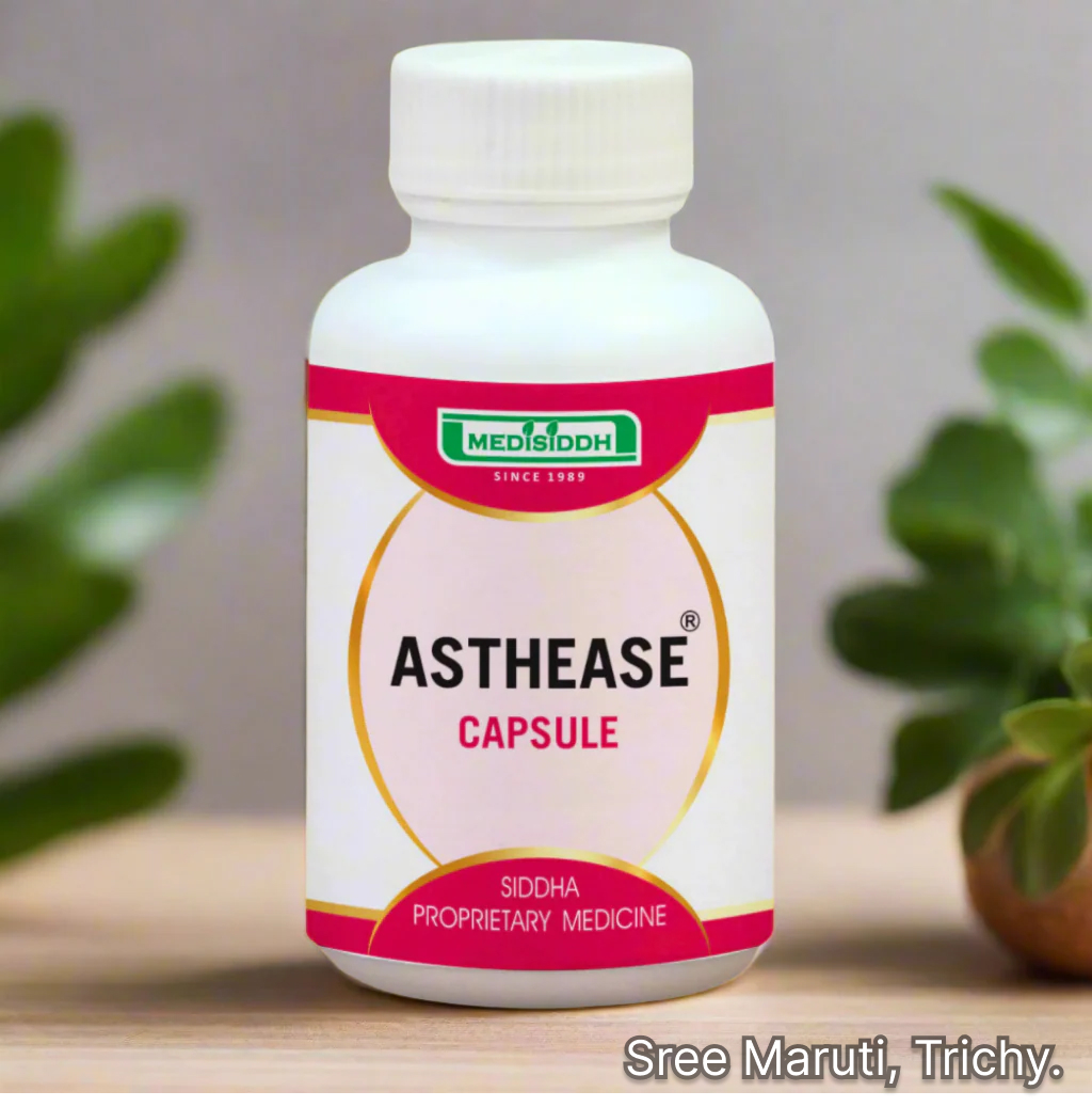Asthease Capsule with herbs and respiratory health illustration