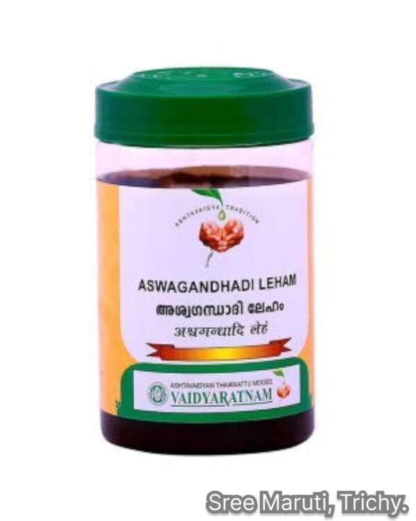 Bowl of Ashwagandhadi Leham with Ashwagandha roots and ghee – Ayurvedic rejuvenative tonic.