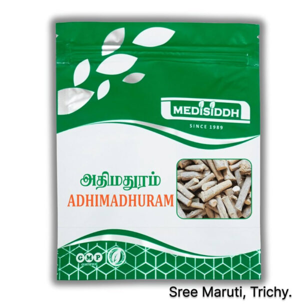Athimathura Chooranam powder with dried licorice roots for throat and digestive health