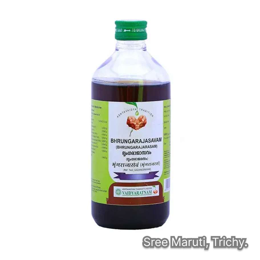 Bringarajasavam Ayurvedic fermented tonic for liver health, hair growth, anemia, digestion, and vitality.