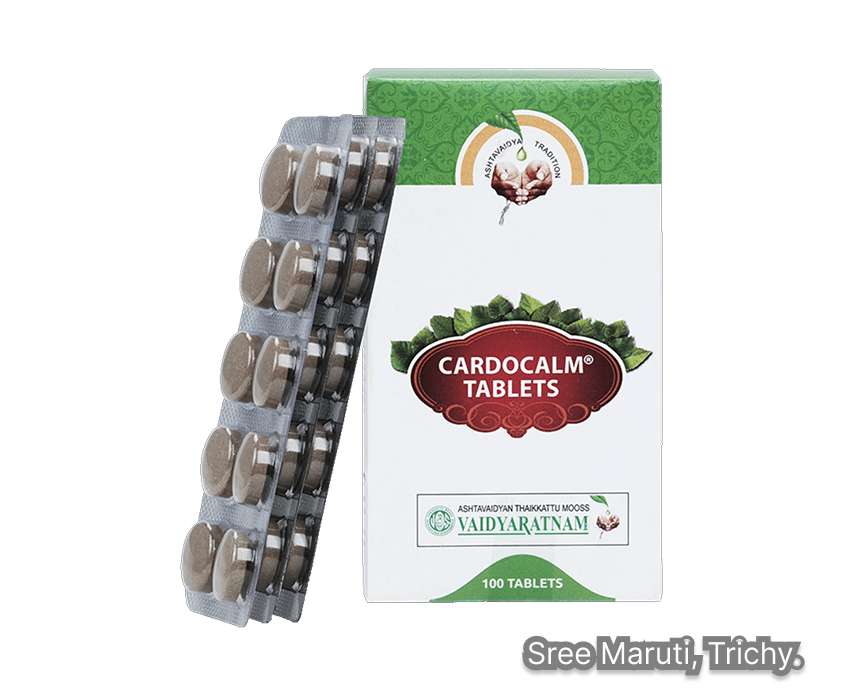 Cardocalm Tablets with Ayurvedic herbs for heart care and stress relief.