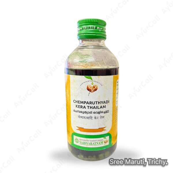 Chemparuthyadi Kera Thailam Ayurvedic coconut oil for hair growth, dandruff, scalp cooling, and baby care.
