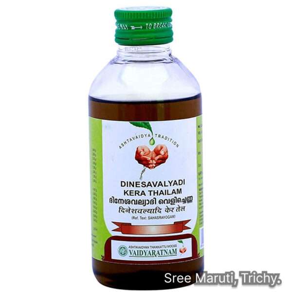 Dinesavalyadi Thailam Ayurvedic oil for arthritis, muscle stiffness, joint pain, and Vata-Pitta balance.