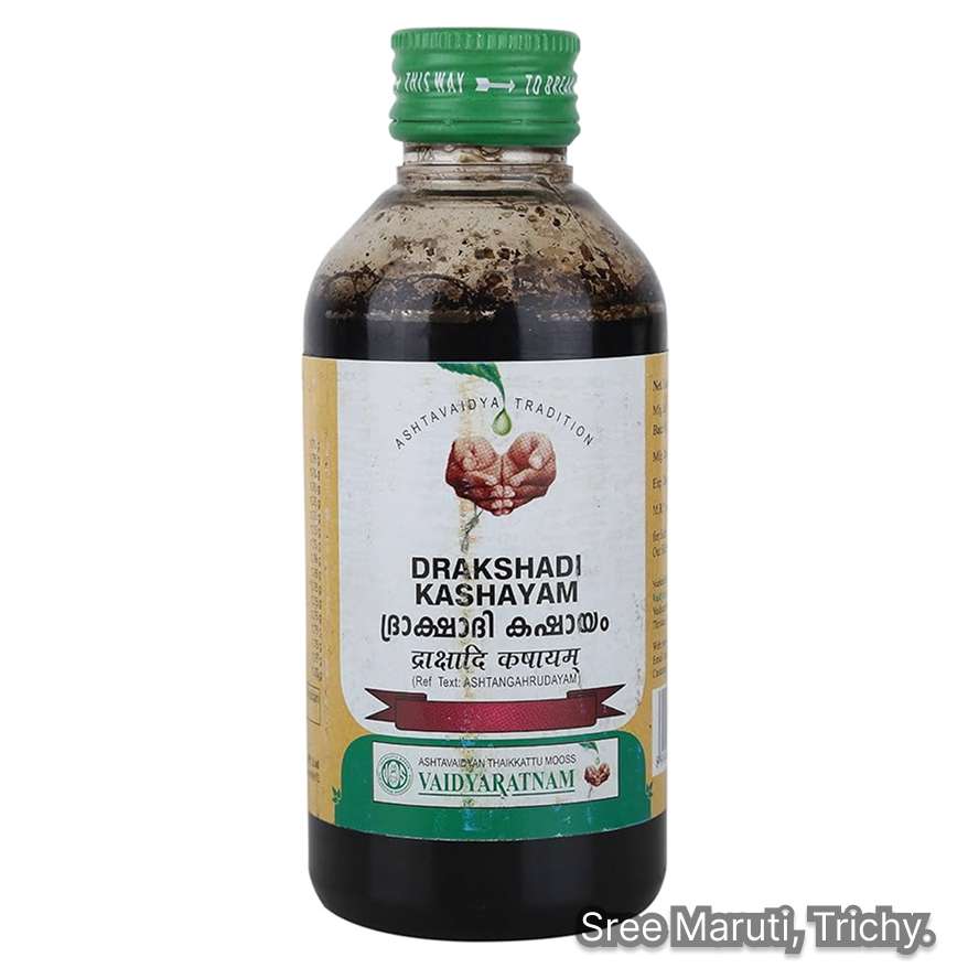 Drakshadi Kashayam Ayurvedic decoction for digestion, constipation, anemia, and liver support.