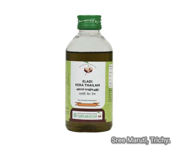 Eladi Kera Thailam Ayurvedic coconut oil for hair growth, scalp care, dandruff, and skin nourishment.