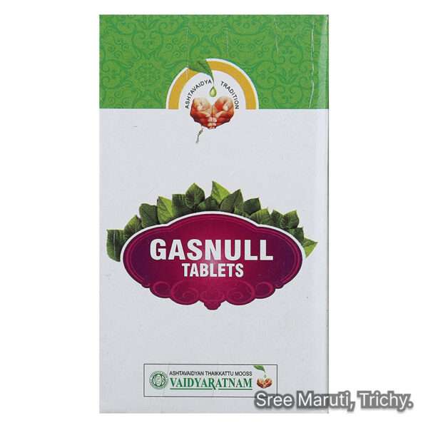 Gasnull Tablets bottle with ajwain and black pepper – natural remedy for indigestion and flatulence.