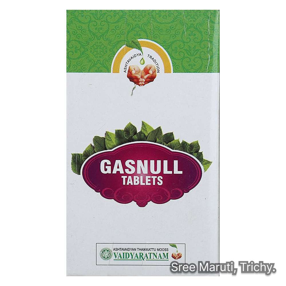 Gasnull Tablets bottle with ajwain and black pepper – natural remedy for indigestion and flatulence.