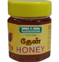 Honey jar with dipper and honeycomb – natural antioxidant and wound healer.