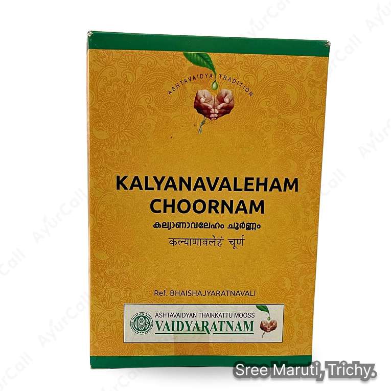 Kalyanavaleham Choornam powder with honey, ghee, and herbs.