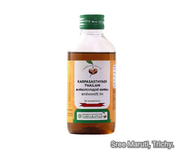 Karpasasthyadi Thailam Ayurvedic oil for joint pain, arthritis, paralysis, and muscle stiffness.
