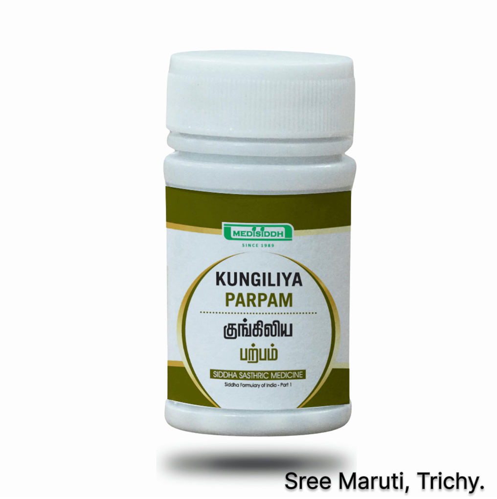 Kungiliya Parpam Siddha medicine with Sal resin and powder.