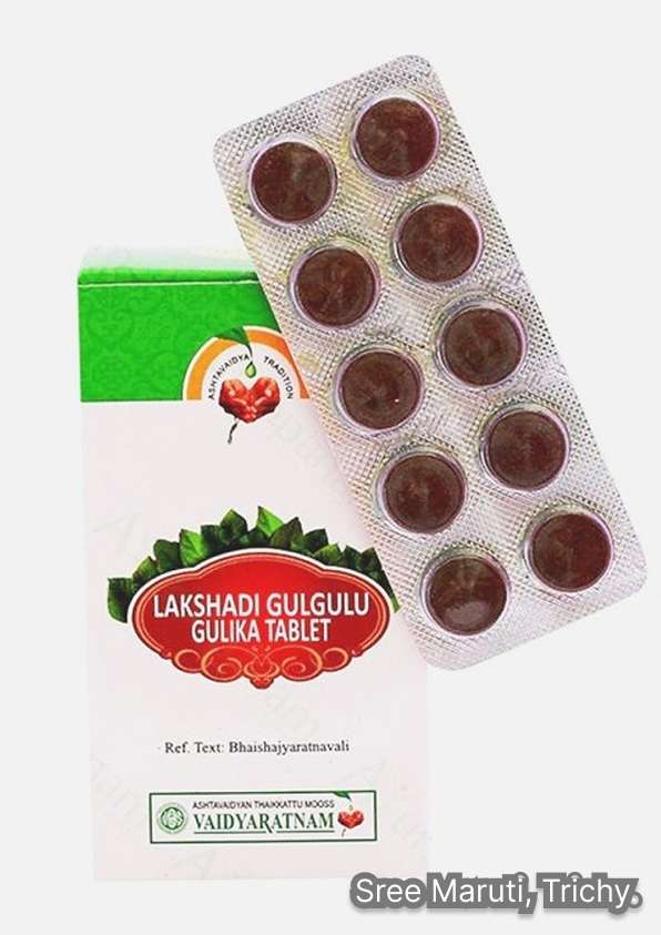 Lakshadi Gulgulu Gulika Ayurvedic tablet for bone fracture healing, osteoporosis, arthritis, and joint strength.