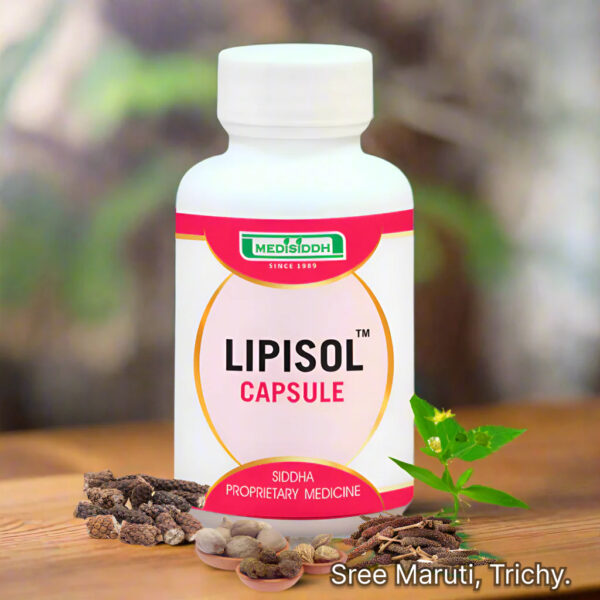 Lipisol Capsule pack with heart health and herbal background