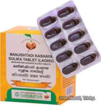 Manjishtadi Kashaya Gulika Tablets with Manjishta roots and Triphala – Ayurvedic blood purifier and liver support tablet.