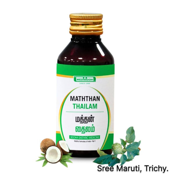 Maththan Thailam herbal Ayurvedic oil for eczema, itchy skin, and scabies treatment.