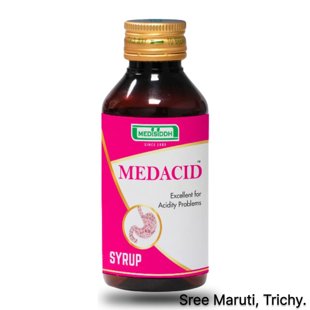 Medacid Syrup bottle with herbs for indigestion, stomach ulcers, and loss of appetite.