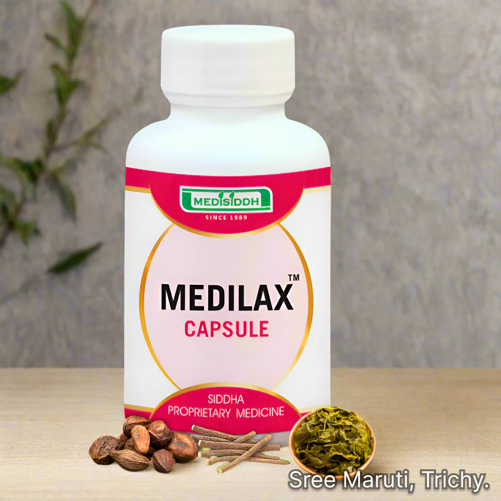 Medilax Capsule pack with digestive health background