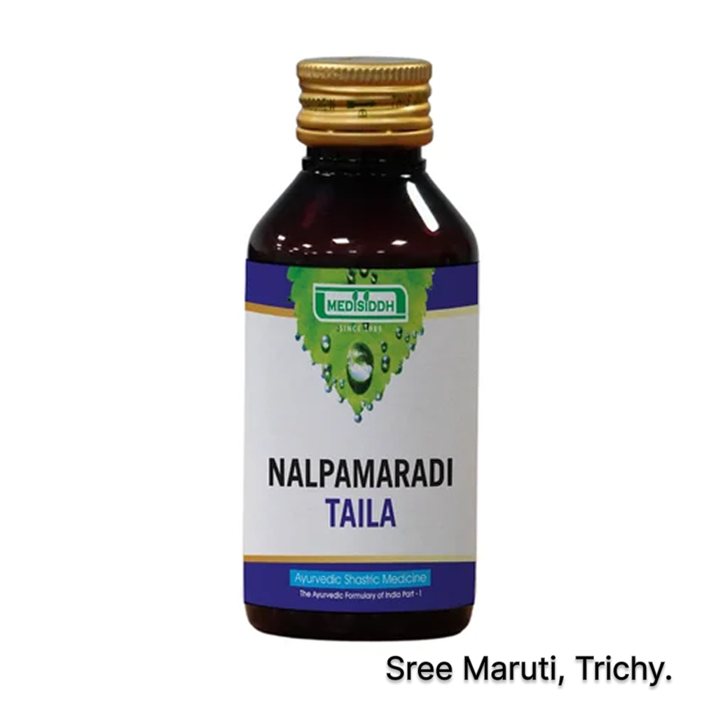 Nalpamaradi Thailam Ayurvedic oil for pigmentation, blemishes, skin brightening, and tan removal.