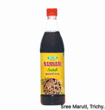 Nannari Sarbath glass with lemon and ice for cooling effect.