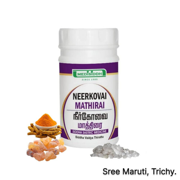 Neerkovai Mathirai Siddha herbal medicine for sinusitis, cold, nasal congestion, and headache relief.