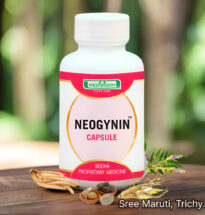 Neogynin Capsule pack with herbal background and women’s health symbol
