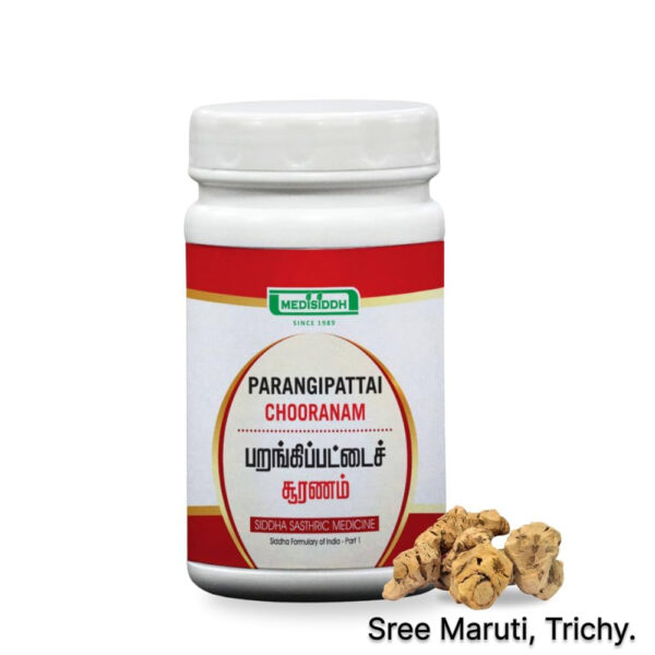 Parangipattai Chooranam herbal powder for leucoderma, venereal diseases, leprosy, and skin complexion.