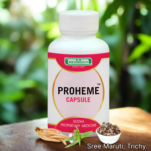Proheme Capsule pack with blood health and immunity concept illustration